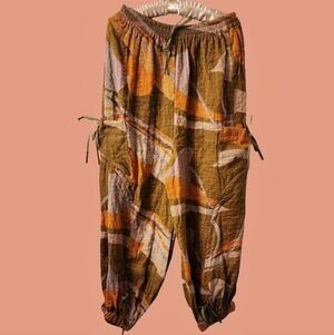 🍂Kantha Olive And Orange Patterned Joggers